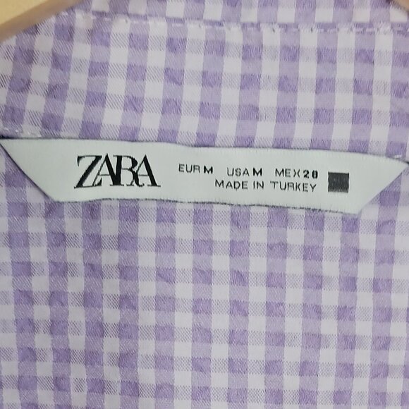 Zara, Lavender & White Gingham Check Crop Top, Long Sleeve, Renaissance, Peasant - Picture 2 of 14